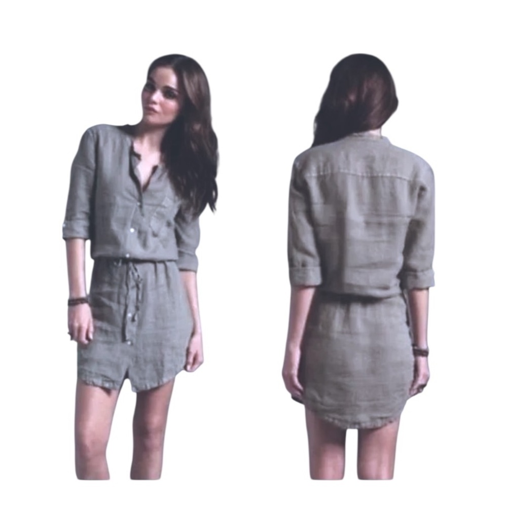 𝐉𝐀𝐌𝐄𝐒 𝐏𝐄𝐑𝐒𝐄 Light Grey Button-Up Linen Tunic Dress